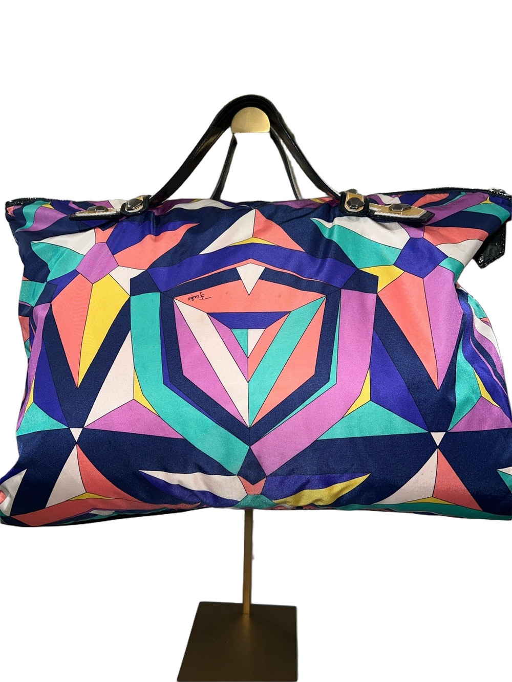 Emilio Pucci Multicolor Geometric Tote - Blue, Pink & Teal - Travel Bag - Picture 3 of 17